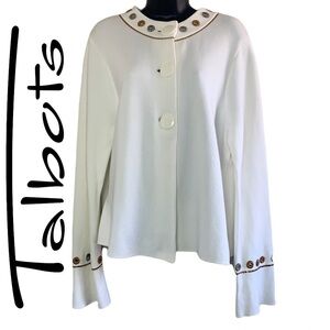 Talbots 100% Cotton Embroidered Grommet Detail Sweater/Cardigan Size XL